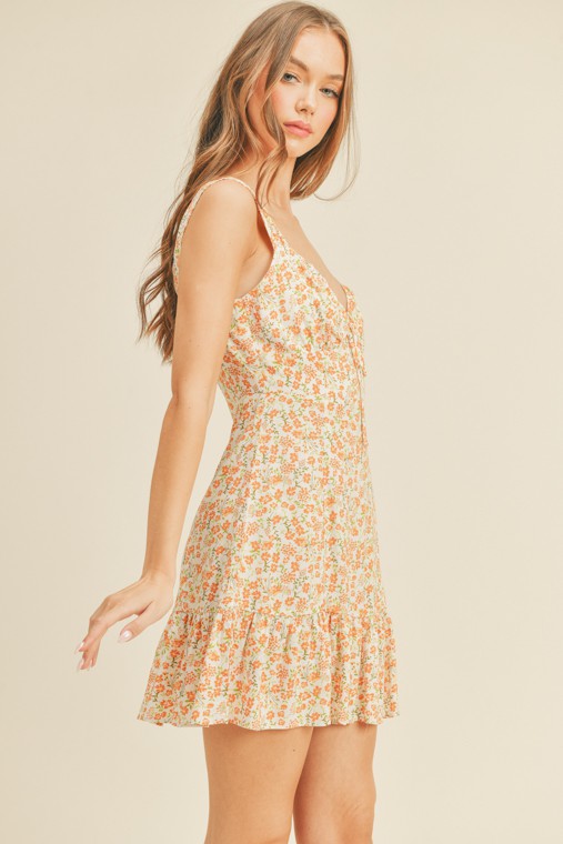 The Ellie Floral Mini Dress | Orange Cream |
