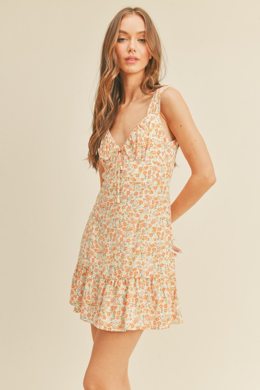 The Ellie Floral Mini Dress | Orange Cream |