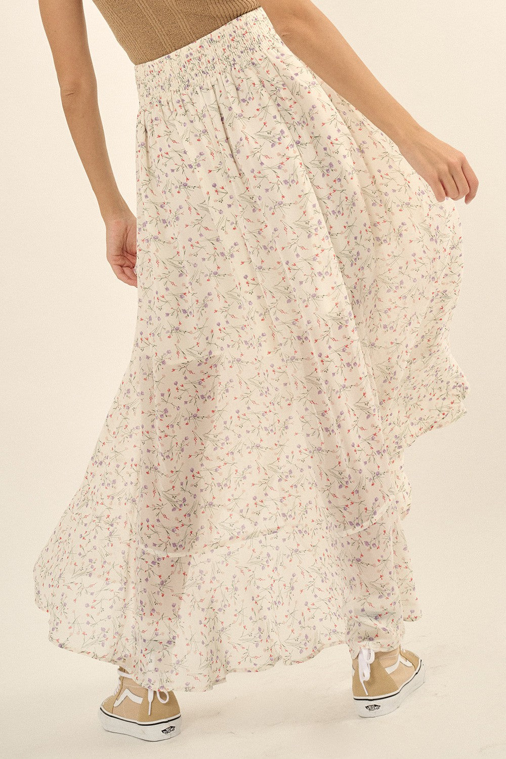The Courtney Floral Chiffon Maxi Skirt | Ivory |