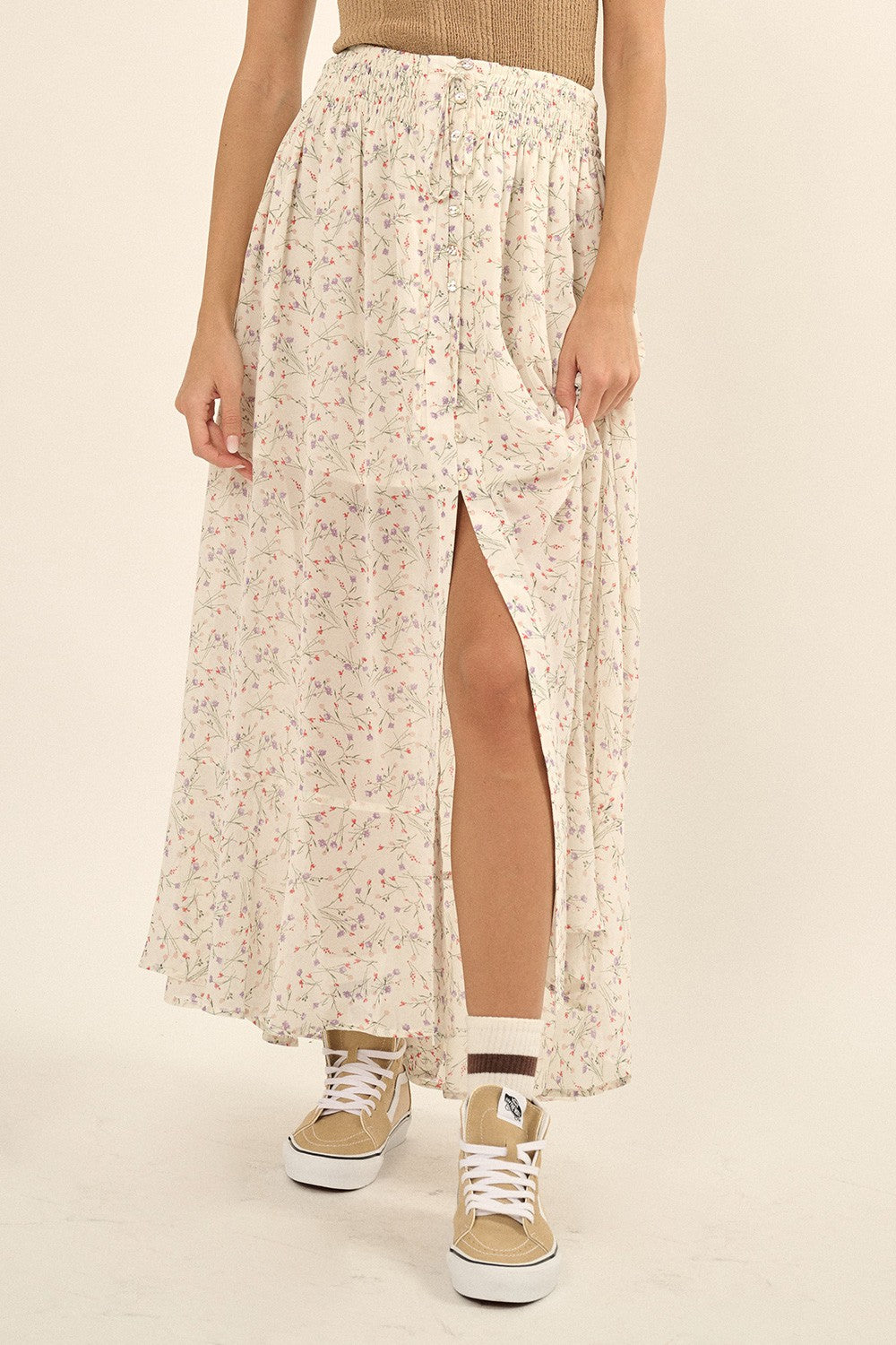 The Courtney Floral Chiffon Maxi Skirt | Ivory |