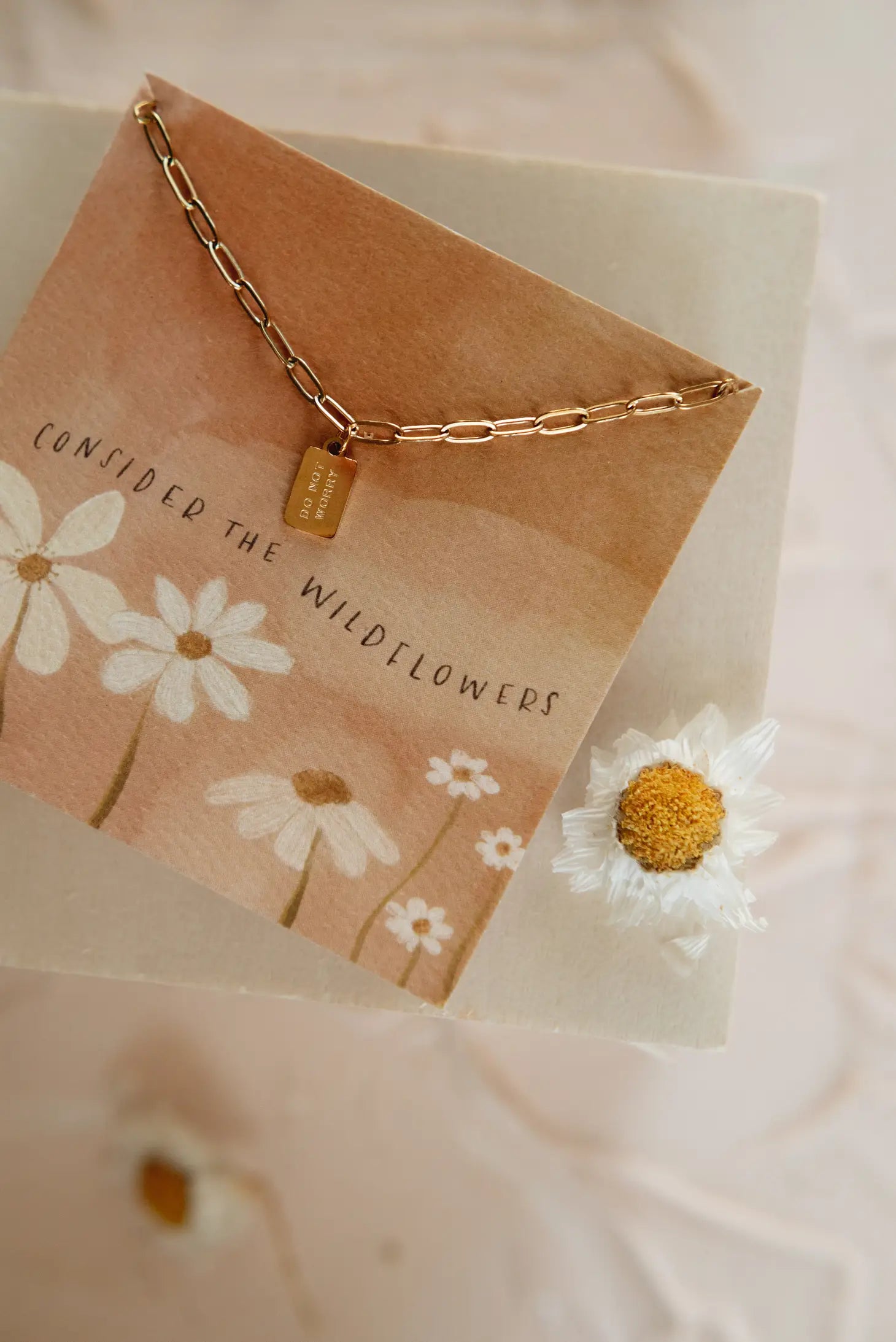 The Do Not Worry Mini Tag Necklace | 14K Gold Plated |