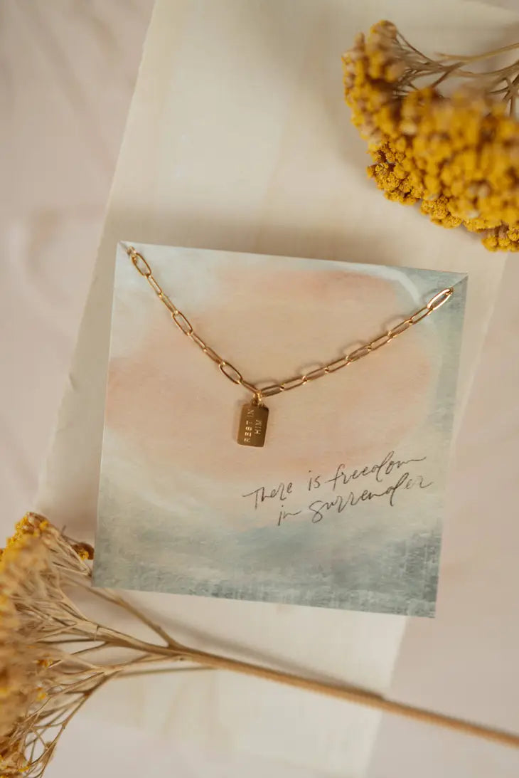 The Rest In Him Mini Tag Necklace | Gold |